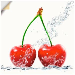 Artland Artprint Kersen met spatwater als artprint van aluminium, artprint op linnen, muursticker of poster in verschillende maten