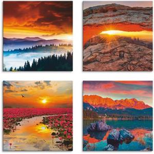 Artland Artprint op linnen Hemel Iconic Mesa Arch lotus zomer set van 4, verschillende maten (4 stuks)