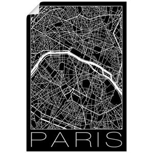 Artland Artprint Retro kaart Parijs Frankrijk zwart als artprint van aluminium, artprint op linnen, muursticker of poster in verschillende maten