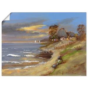 Artland Poster Wit huis met rieten dak aan de zee als artprint op linnen, muursticker of poster in verschillende maten