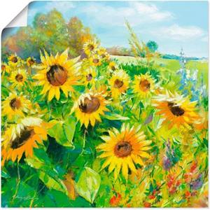Artland Artprint Zomerweide met zonnebloemen als artprint van aluminium, artprint op linnen, muursticker of poster in verschillende maten