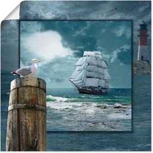 Artland Artprint Maritieme collage met zeilschip als artprint op linnen, muursticker of poster in verschillende maten