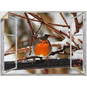 Artland Artprint Vensterbeeld - roodborst als artprint van aluminium, artprint op linnen, muursticker of poster in verschillende maten