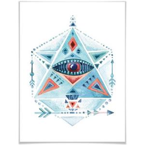 Wall-Art Poster "Boho Deko Blaues Prisma Dreieck", Grafik, (1 St.), Poster, Wandbild, Bild, Wandposter