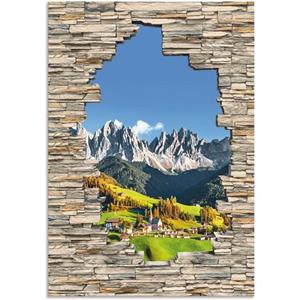 Artland Artprint Alpen bergen Santa Maddalena stenen muur als artprint van aluminium, artprint op linnen, muursticker of poster in verschillende maten