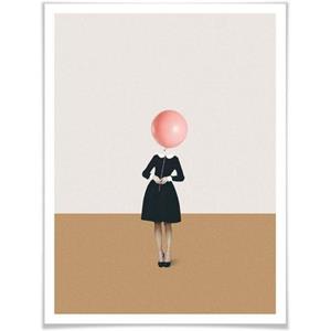 Wall-Art Poster Léon roze luchtballon meisje Poster, artprint, wandposter (1 stuk)