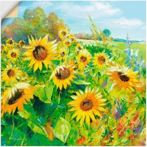 Artland Artprint Zomerweide met zonnebloemen als artprint van aluminium, artprint op linnen, muursticker of poster in verschillende maten