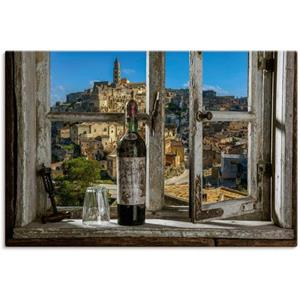 Artland Artprint Blik uit het raam Matera, Italië als artprint van aluminium, artprint op linnen, muursticker of poster in verschillende maten