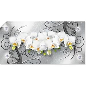 Artland Artprint Witte orchideeën op ornamenten als artprint van aluminium, artprint op linnen, muursticker of poster in verschillende maten