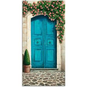Artland Artprint Blauwe deur met klimrozen als artprint van aluminium, artprint op linnen, muursticker of poster in verschillende maten