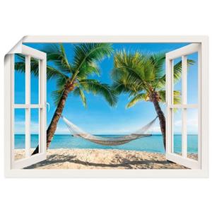 Artland Artprint Blik uit het venster palmenstrand Caribic als artprint van aluminium, artprint voor buiten, artprint op linnen, poster, muursticker
