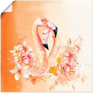Artland Artprint Oranje flamingo In Love- illustratie als artprint van aluminium, artprint op linnen, muursticker of poster in verschillende maten