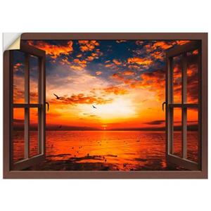 Artland Artprint Blik uit het venster zonsondergang aan het strand als artprint op linnen, muursticker of poster in verschillende maten