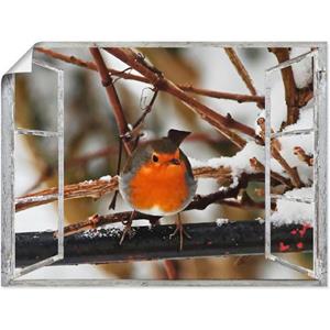 Artland Artprint Vensterbeeld - roodborst als artprint van aluminium, artprint op linnen, muursticker of poster in verschillende maten