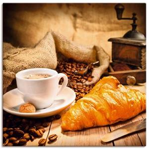 Artland Artprint Koffiekopje met croissant als artprint op linnen, muursticker of poster in verschillende maten