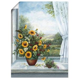 Artland Artprint Zonnebloemen bij het raam als artprint van aluminium, artprint op linnen, muursticker of poster in verschillende maten