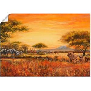 Artland Artprint Afrikaanse steppe met leeuwen als artprint van aluminium, artprint op linnen, muursticker of poster in verschillende maten
