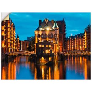 Artland Artprint Deel van de oude Speicherstadt in Hamburg als artprint van aluminium, artprint op linnen, muursticker of poster in verschillende maten