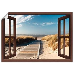 Artland Artprint Blik uit het venster Noordzeestrand op Langeoog als artprint op linnen, muursticker of poster in verschillende maten