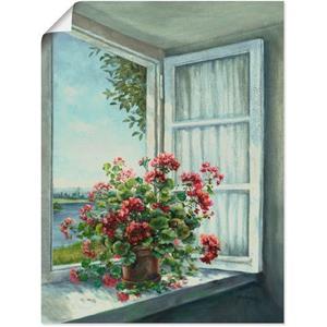 Artland Artprint Geraniums aan het raam als artprint van aluminium, artprint op linnen, muursticker of poster in verschillende maten