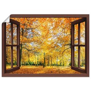 Artland Artprint Blik uit het venster - herfstbos panorama als artprint op linnen, muursticker of poster in verschillende maten