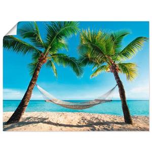 Artland Artprint Palmenstrand Caribic met hangmat als artprint van aluminium, artprint op linnen, muursticker of poster in verschillende maten