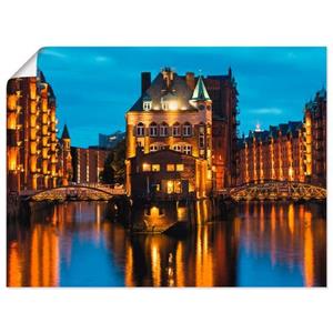 Artland Artprint Deel van de oude Speicherstadt in Hamburg als artprint van aluminium, artprint op linnen, muursticker of poster in verschillende maten