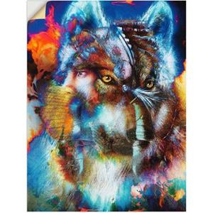 Artland Artprint Indiase Krijger met wolf als artprint van aluminium, artprint op linnen, muursticker of poster in verschillende maten