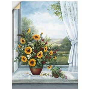 Artland Artprint Zonnebloemen bij het raam als artprint van aluminium, artprint op linnen, muursticker of poster in verschillende maten