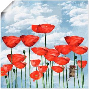 Artland Artprint Muis in veld klaprozen op een bewolkte dag als artprint van aluminium, artprint op linnen, muursticker of poster in verschillende maten