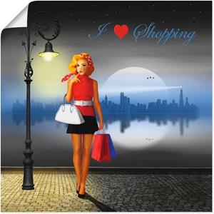 Artland Artprint Ik hou van shoppen als artprint van aluminium, artprint op linnen, muursticker of poster in verschillende maten