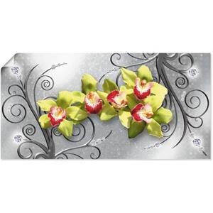 Artland Artprint Groene orchideeën op ornamenten als artprint van aluminium, artprint op linnen, muursticker of poster in verschillende maten