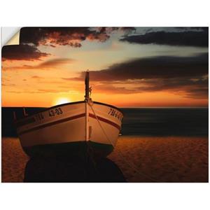 Artland Artprint De boot bij zonsondergang als artprint van aluminium, artprint op linnen, muursticker of poster in verschillende maten