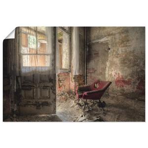 Artland Artprint Lost Place - rode fauteuil I als artprint van aluminium, artprint op linnen, muursticker of poster in verschillende maten