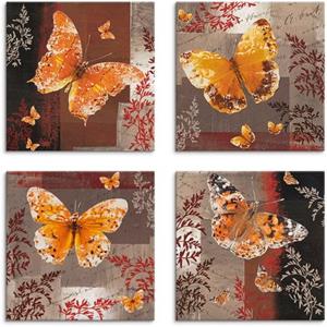 Artland Artprint op linnen Vlinder 1-4 set van 4, verschillende maten (4 stuks)