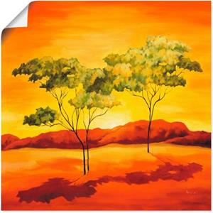 Artland Artprint Zonsondergang op de steppe als artprint van aluminium, artprint op linnen, muursticker of poster in verschillende maten