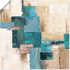 Artland Artprint Abstracte harten - rood - Abstracte ruiten beige-turquoise als artprint van aluminium, artprint op linnen, muursticker of poster in verschillende maten