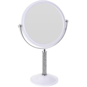 Merkloos Witte make-up spiegel met strass steentjes rond dubbelzijdig 17,5 x 33 cm -