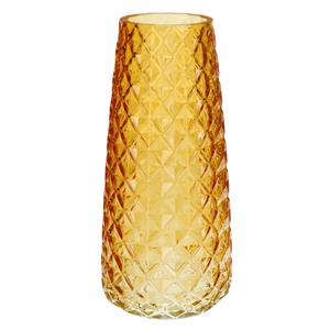 Bellatio Bloemenvaas - geel - transparant glas - D10 x H21 cm -