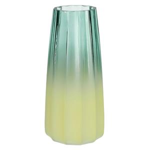 Bellatio Bloemenvaas - groen/geel - glas - D10 x H21 cm -