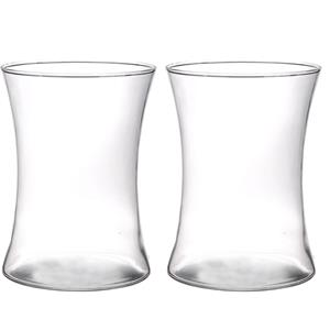 Bellatio 2x stuks brede trompet vaas/vazen helder glas 19 cm -