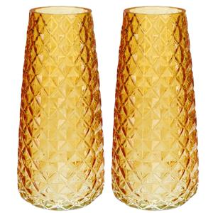 Bellatio Bloemenvaas - set van 2x - geel - transparant glas - D10 x H21 cm -