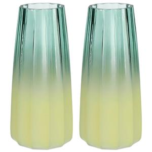 Bellatio Bloemenvaas - set van 2x - groen/geel - glas - D10 x H21 cm -