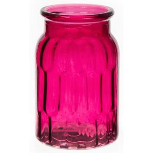 Bellatio Bloemenvaas klein - fuchsia roze - transparant glas - D10 x H16 cm -