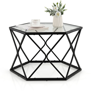 Coast salontafel zeshoekige bijzettafel gemaakt van geometrisch glas met geharde glazen plaat zwart