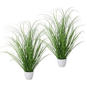 Creativ green Kunstgras Grasmix set van 2, in een decoratieve plastic pot (2 stuks)