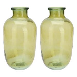 H&S Collection Bloemenvaas San Remo - 2x - glas - groen transparant - D18 x H35 cm -