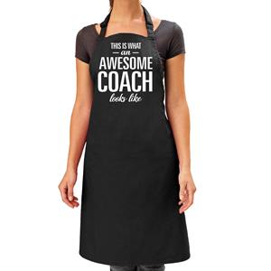 Bellatio Awesome coach cadeau bbq/keuken schort zwart dames -