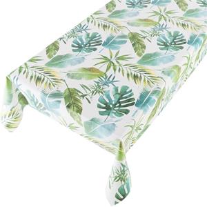 Bellatio Wit/groene tafelkleden/tafelzeilen bladeren jungle print x 245 cm rechthoekig -