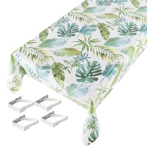 Wit/groene tafelkleden/tafelzeilen botanische print x 245 cm rechthoekig met 4x tafelkleedklemmen -